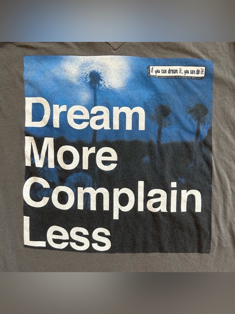 Dream More Complain Less Gray Short Sleeve V Neck T-Shirt Top Graphic Tee Size M